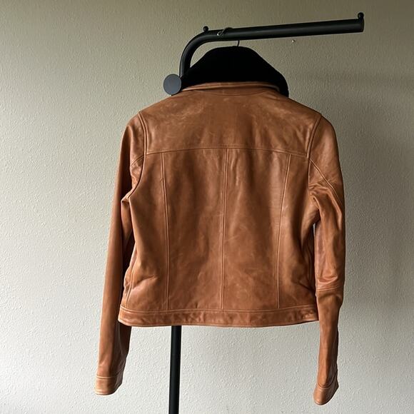 Doma Women’s Cropped Leather Bomber Jacket with Detachable Shearling Collar - L - Picture 7 of 9